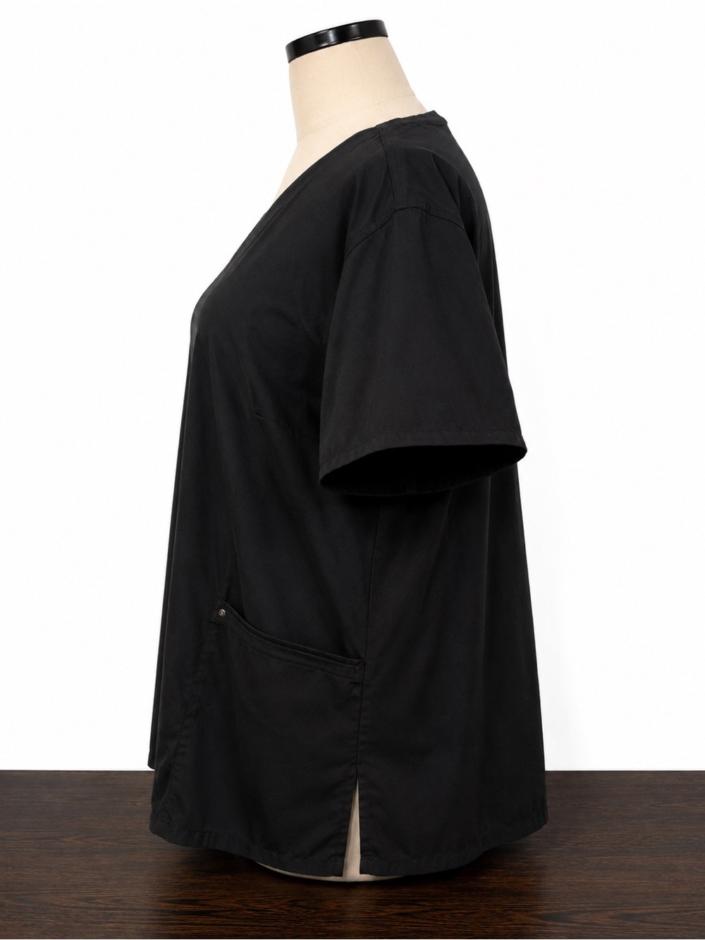 Healing Hands Black Scrub Top 4X Plus Size Stretch Side Panels V-Neck - Picture 4 of 6